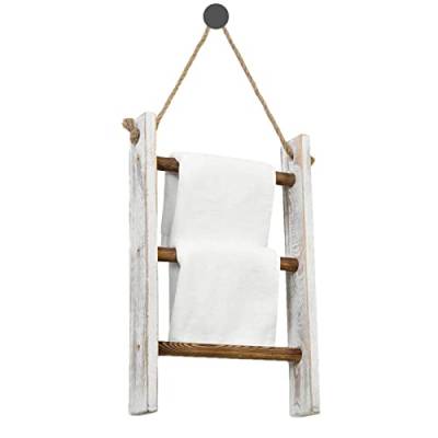 Deckenleiter, 3 Stufiger Badezimmer Handtuchhalter, Retro Handtuchhalter Aus Holz, Wandmontierter Leiter Handtuchhalter, Geeignet Für Badezimmer, Schlafzimmer Und Wohnzimmer Quzente von Quzente