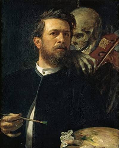RAAMAE Leinwandbilder Bild Poster Kunstdrucke Ölgemälde Selbstbildnis mit dem Geige spielenden Tod von Arnold Böcklin für Wanddekoration 60x90cm von RAAMAE