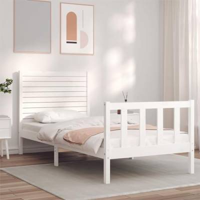 RAUGAJ Furniture Home Tools Bettgestell mit Kopfteil Weiß 90x200 cm Massivholz von RAUGAJ