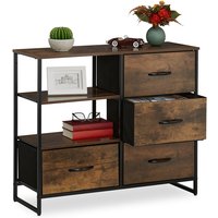 Kommode Industrial, hbt: 71,5 x 84 x 32,5 cm, Stoff, Metall, Holzoptik, 4 Schubladen, Sideboard, braun/schwarz - Relaxdays von RELAXDAYS