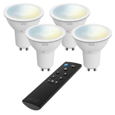 REV LED-Leuchtmittel WiZ, GU10, 5,5W, 2.700-6.500K, WLAN, App-Steuerung, Alexa & Google-Assistant, 4er Set + Fernbedienung von REV