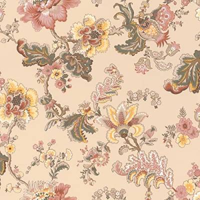 Rasch Tapete 710564 - Beige Vliestapete mit großen Blumen in Gelb, Grün und Rot aus der Kollektion Sophia - 10,05m x 0,53m (LxB) von Rasch