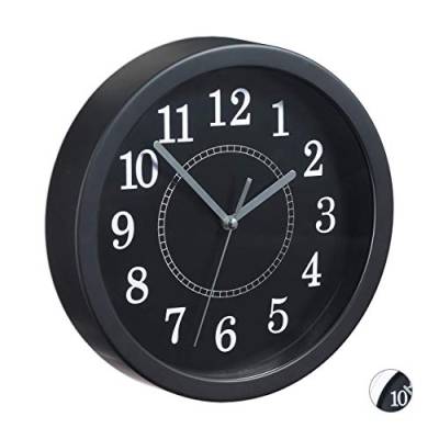 Relaxdays, Schwarz Wanduhr rund, Ø 20cm, Kleine Uhr zum Aufhängen, Klassisches Design, batteriebetrieben, Sekundenzeiger, 10024285_46 von Relaxdays