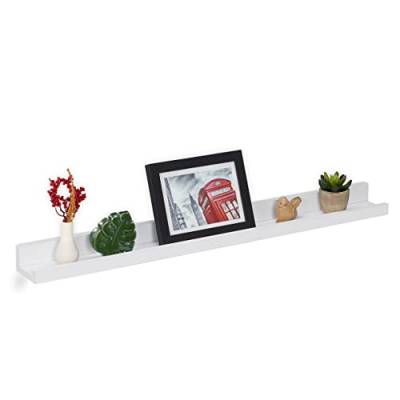 Relaxdays Bilderleiste, 80 cm breit, schmales Wandregal für Bilderrahmen, Bücher & Deko, MDF, Bilderregal Wand, weiß von Relaxdays