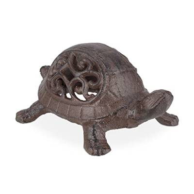 Relaxdays Deko Schildkröte, Gusseisen, wetterfeste Gartenfigur, HBT 6,5x10x15 cm, Dekofigur innen & außen, braun/schwarz von Relaxdays