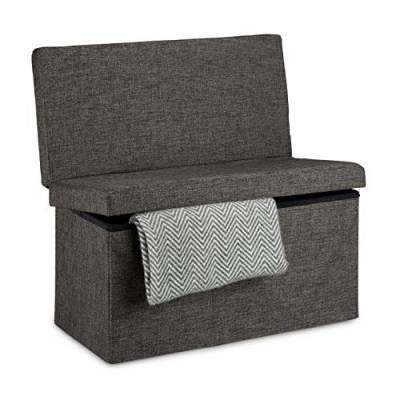 Relaxdays Faltbarer Sitzhocker mit Lehne L HBT 73 x 76 x 38 cm Sitzbank und stabiler Sitzcube als Fußablage Sitzwürfel aus Leinen als Aufbewahrungsbox Truhenbank mit Stauraum mit Deckel, braun von Relaxdays