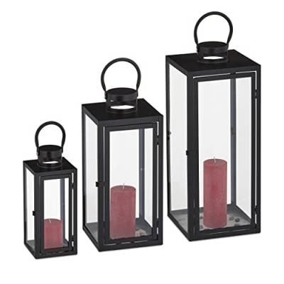 Relaxdays Laternen 3er Set, Deko Laternen für draußen & drinnen, 3 Größen, modern, Metall Windlicht für Kerzen, schwarz, 10034253 von Relaxdays