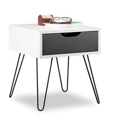 Relaxdays Nachttisch mit Schublade, modernes Design, eckiges Nachtschränkchen, HxBxT: 44 x 40 x 40 Zentimeter, grau, schwarz-weiß, Standard von Relaxdays