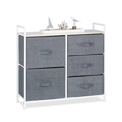 Relaxdays Regalsystem, 5 Stoff-Schubladen, HxBxT: 77,5 x 83 x 29 cm, universale Schubladenbox, Metall und Holz, grau von Relaxdays