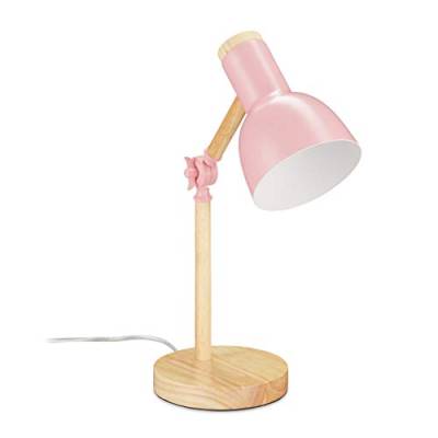 Relaxdays Schreibtischlampe, verstellbare Retro Tischlampe, Holz & Metall, E14 Fassung, Leselampe, 45,5 x 14,5 cm, rosa von Relaxdays
