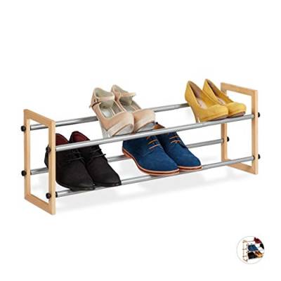 Relaxdays Schuhregal ausziehbar, offener Schuhständer mit 2 Ebenen, Holz & Eisen, erweiterbar bis 118 cm Breite, Natur von Relaxdays