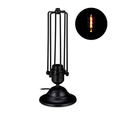 Relaxdays Tischlampe Industrial, schmale Nachttischlampe aus Metall, Vintage Design, E27-Fassung, 33 x 13 cm, schwarz von Relaxdays