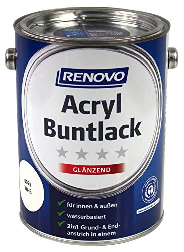 Renovo Acryl Buntlack weiß 0095 2,5 Ltr. glänzend 2in1-Lack Weißlack Glanzlack von Renovo