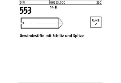 Reyher Gewindebolzen 100er Pack Gewindestift DIN 553 Schlitz/Spitze M8x 8 14 H 100 Stück D von Reyher