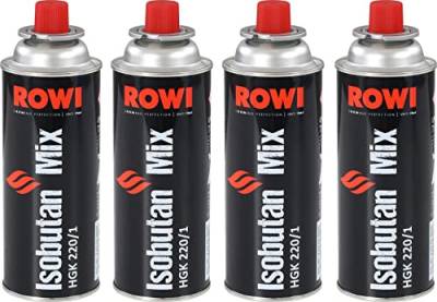 ROWI Gaskartusche Isobutan Mix 220g - 4 Stück, Schwarz von Rowi