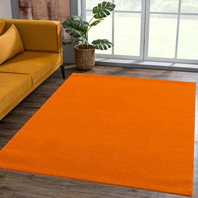 SANAT Kurzflor Teppich Wohnzimmer - Uni Modern Teppiche fürs Schlafzimmer, Arbeitszimmer, Büro, Flur, Kinderzimmer und Küche - Orange, 60 x 110 cm von SANAT