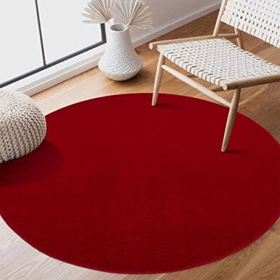SANAT Kurzflor Teppich Wohnzimmer - Uni Modern Teppiche fürs Schlafzimmer, Arbeitszimmer, Büro, Flur, Kinderzimmer und Küche - Rot, 80 cm Rund von SANAT