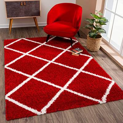 SANAT Madrid Shaggy Teppich - Hochflor Teppiche für Wohnzimmer, Schlafzimmer, Küche - Rot, Größe: 160X230 cm von SANAT