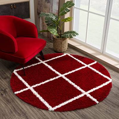 SANAT Madrid Shaggy Teppich Rund - Hochflor Teppiche für Wohnzimmer, Schlafzimmer, Küche - Rot, Größe: 80 cm von SANAT