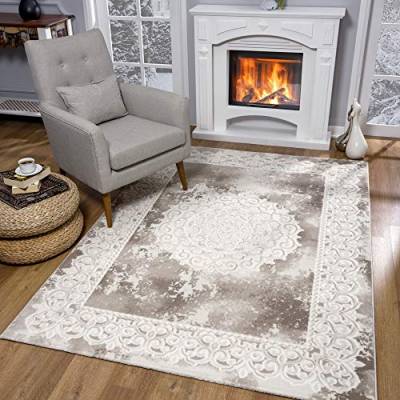 SANAT Teppiche für Wohnzimmer - Teppich Beige, Kurzflor Teppich Orientalisch, Öko-Tex 100 Zertifiziert, Größe: 200x280 cm von SANAT