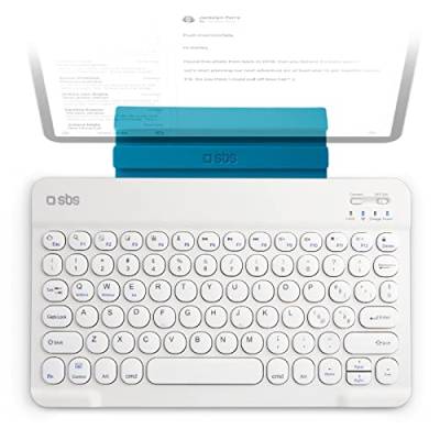 SBS Bluetooth Universaltastatur mit 10 Meter Reichweite - Kabellose Tastatur in weiß - Tastatur kabellos dünn mit 6mm von SBS