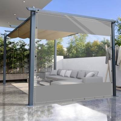 SDLLG Outdoorvorhänge mit Ösen Transparente PVC Gewebeplane Gartenplane durchsichtig Plane Verdickenplane 0.5mm für Terrassen Garten Balkon Draussen Garage 2.5x3.6m(HxL) Grau von SDLLG