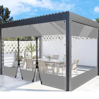 SDLLG Outdoorvorhänge mit Ösen Transparente PVC Gewebeplane Gartenplane durchsichtig Plane Verdickenplane 0.5mm für Terrassen Garten Balkon Draussen Garage 2.5x5.6m(HxL) Grau mit 2 Reißverschlüsse von SDLLG