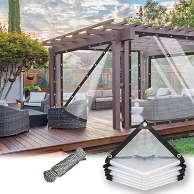 SDLLG Plane transparent Trennvorhänge mit ösen wasserdichte 2x5m Abdeckplane aus PE 0,12mm Klar Regenschutzplane Windschutz Gewächshaus für Pavillons/Pergola/Balkone/Gärten/Garage/Vorbau von SDLLG