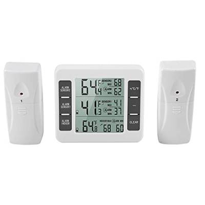 Kabelloses Digitales Gefrierschrank-Thermometer, Kühlschrank-Thermometer, Temperatursensor mit 2 Sensoren, 24-Stunden-Min.-Höchsttemperaturaufzeichnungen mit Akustischem Alarm von SEAFRONT