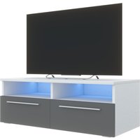 Selsey - phiris - TV-Schrank, modernes TV-Board mit Hochglanzfronten und LED-Beleuchtung, stehend 100 cm breit (Weiß Matt / Grau Hochglanz) von SELSEY
