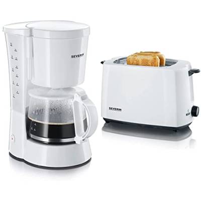 SEVERIN Kaffeemaschine, Für gemahlenen Filterkaffee, 10 Tassen, Inkl. Glaskanne, KA 4478, Weiß & 2286-000 AT 2286 Automatik-Toaster, Kunststoff, weiß/schwarz von SEVERIN