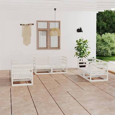 SHAPLE Gartenmöbel-Sets 6-teilig Gartenlounge Set Weiß Massivholz Kiefer Möbel von SHAPLE