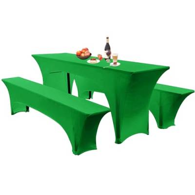 SHUOJIA Elastische Hussen Für Bierzeltgarnitur Biertischhussen Bierbank-Auflage & Tischdecke 50 cm Oder 70 cm Tischbreite, 3 TLG Set Stretch Hussen Für Festzeltgarnituren Bierbank (70cm,Green) von SHUOJIA