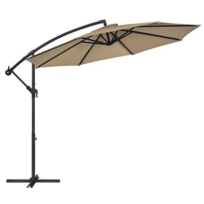 SONGMICS Sonnenschirm, Ampelschirm 300 cm, Mit Ständer, Sonnenschutz Balkon, Balkonschirm, Uv-Schutz UPF 50 und mehr, Mit Kurbel Zum Öffnen Und Schließen, Für Terrasse, Garten, Taupe Gpu016K01 von SONGMICS