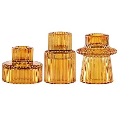 SPETYORT Kerzenhalter aus Glas, 3 Stück Glas Kerzenständer für Tischdekoration, Mehrzweck-Dekoration, dekorativer Kerzenhalter für Säulen/Spitzen/Teelichtern (Bernstein, 3 Stück) von SPETYORT
