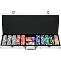 SPORTNOW Pokerkoffer Set, 500 Pokerchips 11,5 Gramm, Pokerset mit Schloss, 2 Pokerdecks, 5 Würfel, 1 Dealer Button, 1 Small Blind,1 Big Blind, Silber von SPORTNOW