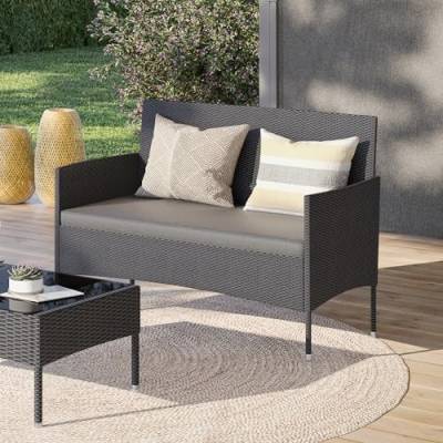 STEELSØN Polyrattan Gartenbank Thalora, Balkonmöbel Gartenlounge für 2 Personen mit Sitzkissen, Terrassenmöbel Lounge, wetterfest schwarz von STEELSØN