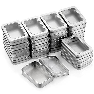 SUMTree 24 Stück Metalldosen mit Transparent Deckel aus Metall Mini Aufbewahrungsbox Organizer für Bastelperlen Zuhause Süßigkeiten und Gegenständen(Rechteckig Silber) von SUMTree