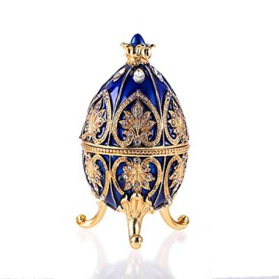 SUMTree Emailliertes Fabergé-Ei, dekoratives Schmuckkästchen mit Scharnier und funkelnden Strasssteinen, einzigartiges Geschenk/Ornament für Zuhause, Kommode, Geburtstagsparty, Blau von SUMTree