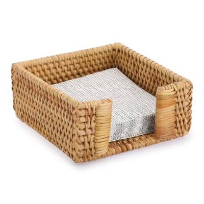 SUMTree Quadrat Rattan Serviettenhalter für Esstisch Küche Handtuchhalter für Bad Eitelkeit Dekorative Toilette Tank Korb für Tissue-Papier Handtuch Lagerung Handarbeiten(Klein,Braun) von SUMTree