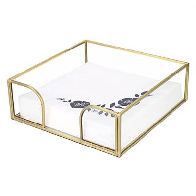 SUMTree Quadrat Serviettenhalter aus Glas Metall Handtuchhalter für Gast Handtücher Papierservietten Esstisch Küche Handtuchhalter für Bad Tissue-Papier Handtuch Lagerung(Golden) von SUMTree