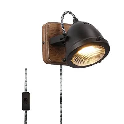 Moderne Schwarz GU10 Lese Wandleuchte mit Kabel Schalter - Vintage Drehbare Verstellbare LED Spotlight Wandlampe Halterung - Innen Nachtlicht Wandbeleuchtung Deko für Kinder Schlafzimmer Wohnzimmer von SUNLLOK