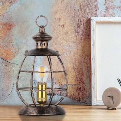 SUNLLOK Vintage Holzlaternen Tischlampe für Wohnzimmer, Industrielle 12-Zoll Anti Rustikal Nachtlese Schreibtischlampe – Hurricane Nachttischlampe für den Flur im Freien, Veranda, Terrasse, Gold von SUNLLOK