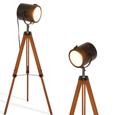 Stehlampe Dreibein Wohnzimmer Vintage, Industrial Modern Landhausstil Design Holz Esszimmer Ecke Wohnzimmerlampe, Antik Flur Lampe Stativ Büro Standleuchte Jugendzimmer Tischlampe Retro e27 Fassung von SUNLLOK