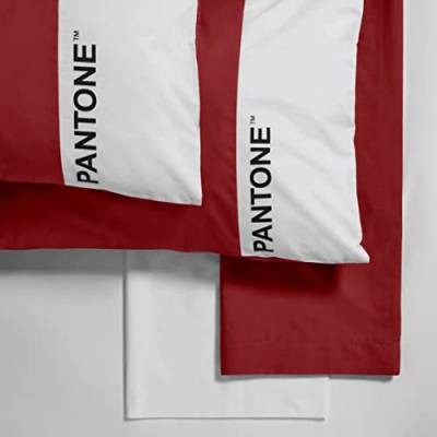 SWEET HOME Pantone™ – Bettwäsche für Einzelbett, Bettlaken 150 x 280 cm, Kissenbezug 50 x 80 cm, Spannbettlaken 90 x 200 cm, 100% Baumwolle Perkal 200, Fadenzahl 50 cm, Bordeaux deaux/B Weiß von SWEET HOME