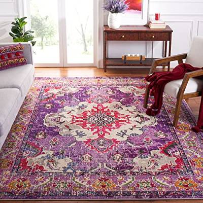 SAFAVIEH Boho Chic Teppich für Wohnzimmer, Esszimmer, Schlafzimmer - Monaco Collection, Kurzer Flor, Violett und Fuchsia, 200 x 200 cm von Safavieh