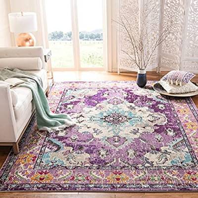 SAFAVIEH Boho Chic Teppich für Wohnzimmer, Esszimmer, Schlafzimmer - Monaco Collection, Kurzer Flor, Violett und Hellblau, 155 X 231 cm von Safavieh