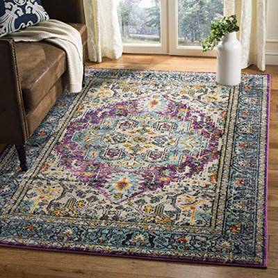 SAFAVIEH Boho Chic Teppich für Wohnzimmer, Esszimmer, Schlafzimmer - Monaco Collection, Kurzer Flor, Violett und Hellblau, 155 X 231 cm von Safavieh