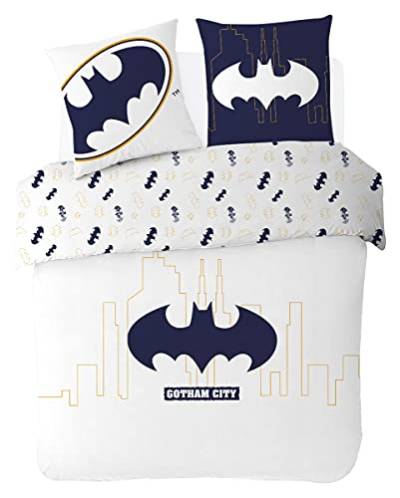 DC Comics – Batman – Bettbezug Gotham City 220 x 240 cm + 2 Kopfkissenbezüge 63 x 63 cm – für 2 Personen – Weiß von Sahinler