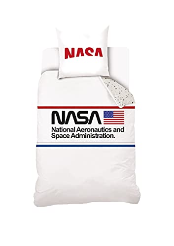 NASA – Bettbezug 140 x 200 cm + Kissenbezug 63 x 63 cm – Weiß – 100 % Baumwolle von Sahinler